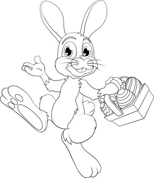 An Easter bunny rabbit character with an Easter egg basket cartoon illustration