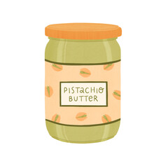 Pistachio butter illustration on transparent background. Design for recipes, menus, food shop and more.	