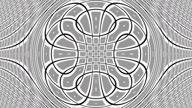 Abstract psychedelic animation of lines and shapes in black and white as a background for meditation