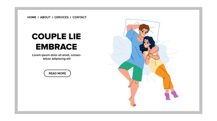 couple lie embrace vector. happy bed, lying bedroom, love sleep couple lie embrace web flat cartoon illustration
