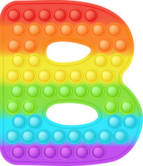 Popit font design - alphabet and numbers set in style of trendy silicon fidget toys. Pop it toy for fidget in bright colors. Bubble sensory letters as popit. Isolated cartoon PNG illustration.