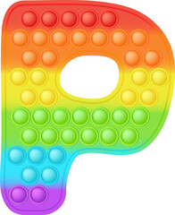 Popit font design - alphabet and numbers set in style of trendy silicon fidget toys. Pop it toy for fidget in bright colors. Bubble sensory letters as popit. Isolated cartoon PNG illustration. - obrazy, fototapety, plakaty