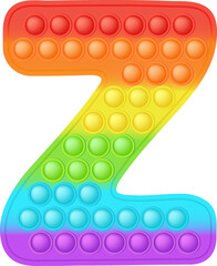 Popit font design - alphabet and numbers set in style of trendy silicon fidget toys. Pop it toy for fidget in bright colors. Bubble sensory letters as popit. Isolated cartoon PNG illustration.