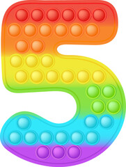 Popit font design - alphabet and numbers set in style of trendy silicon fidget toys. Pop it toy for fidget in bright colors. Bubble sensory letters as popit. Isolated cartoon PNG illustration.