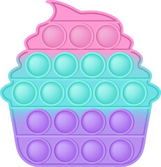 Fototapeta na wymiar Popit figure cake as a fashionable silicon toy for fidgets. Addictive anti stress toy in pastel colors. Bubble anxiety developing vibrant pop it toys for kids. PNG illustration isolated