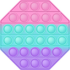 Popit figure octagon as a fashionable silicon toy for fidgets. Addictive anti stress toy in pastel colors. Bubble anxiety developing vibrant pop it toys for kids. PNG illustration isolated