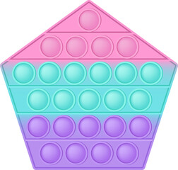 Popit figure pentagon as a fashionable silicon toy for fidgets. Addictive anti stress toy in pastel colors. Bubble anxiety developing vibrant pop it toys for kids. PNG illustration isolated