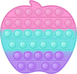 Popit figure apple as a fashionable silicon toy for fidgets. Addictive anti stress toy in pastel colors. Bubble anxiety developing vibrant pop it toys for kids. PNG illustration isolated