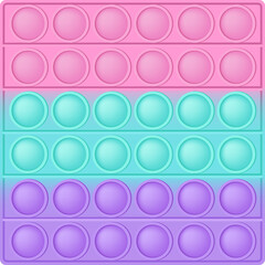 Popit figure square as a fashionable silicon toy for fidgets. Addictive anti stress toy in pastel colors. Bubble anxiety developing vibrant pop it toys for kids. PNG illustration isolated