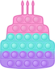 Popit figure big cake as a fashionable silicon toy for fidgets. Addictive anti stress toy in pastel colors. Bubble anxiety developing vibrant pop it toys for kids. PNG illustration isolated