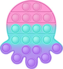 Popit figure octopus as a fashionable silicon toy for fidgets. Addictive anti stress toy in pastel colors. Bubble anxiety developing vibrant pop it toys for kids. PNG illustration isolated