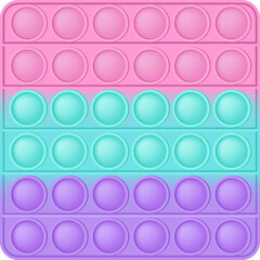 Popit figure square as a fashionable silicon toy for fidgets. Addictive anti stress toy in pastel colors. Bubble anxiety developing vibrant pop it toys for kids. PNG illustration isolated