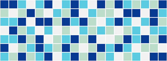 Blue teal ceramic square tile pattern banner background design vector. Floor texture wallpaper.