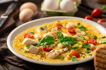 Eggs omelette with vegetables - 529185726