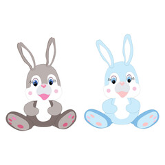 The year of the rabbit according to the Chinese calendar is 2023. Vector abstract illustrations of a toy pink and brown hare, rabbit. Handmade drawings for a poster, postcard or background for the New