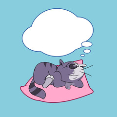 sleeping grey cat on the pink pillow