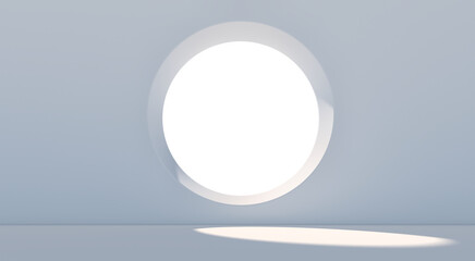 White room with a round window mockup. 3D Rendering - 529187530