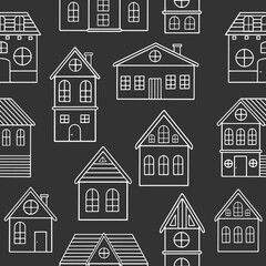 Seamless pattern of doodle houses. Great for fabric, textile vector illustration