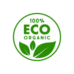 Eco product oraganic icon in green circle with leaves