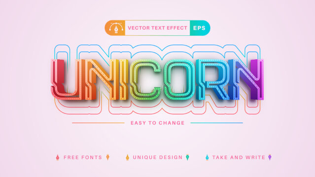 Unicorn Stroke Editable Text Effect, Font Style