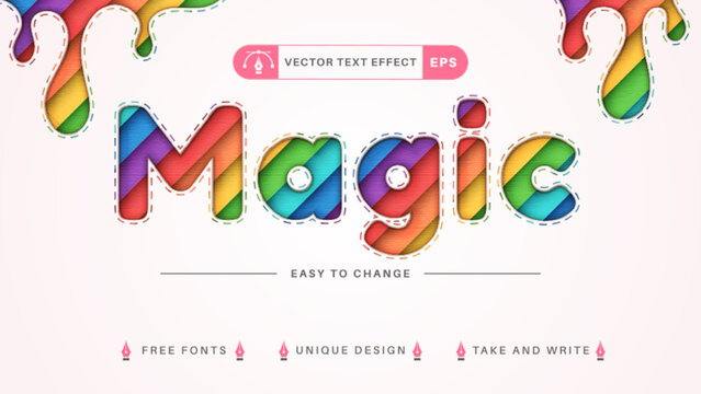 Paper Rainbow Editable Text Effect, Font Style