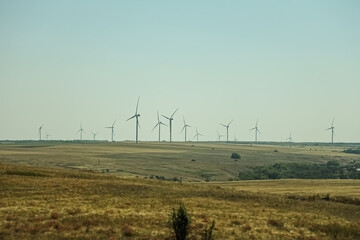 Renewable green energy, wind energy with windmills or wind turbine