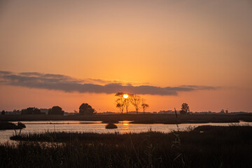 View of sunset on Ria de Aveiro, Ovar, Portugal