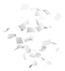 Sheets of white flying papers in the air isolated on transparent background - 529189702
