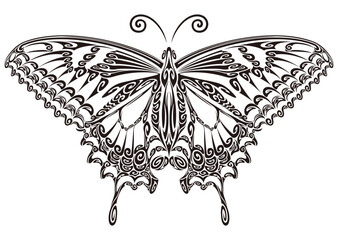 トライバル風でグラフィカルなアゲハ蝶のシルエット