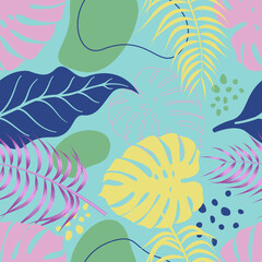 Fototapeta na wymiar Abstract Floral seamless pattern with leaves. tropical background 