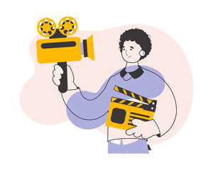 Blogger guy. Video blogging and podcast concept. Trendy style line art.  
