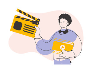 Blogger guy. Video blogging and podcast concept. Trendy style line art. 