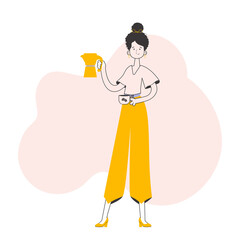 The girl serves coffee. Trendy style line art.  