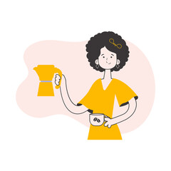 Barista girl. Line art trendy style.  