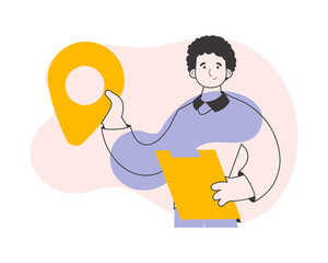 Male courier. Line art trendy style. 