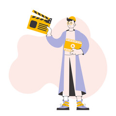 Blogger guy. The concept of social networking. Line art style. 