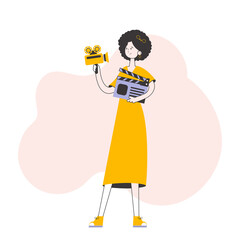 Girl blogger. The concept of social networking. Line art style.   