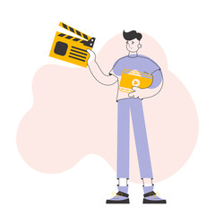 Blogger guy. The concept of social networking. Line art style.  