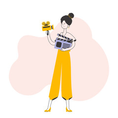 Girl blogger. The concept of social networking. Trendy style line art.   