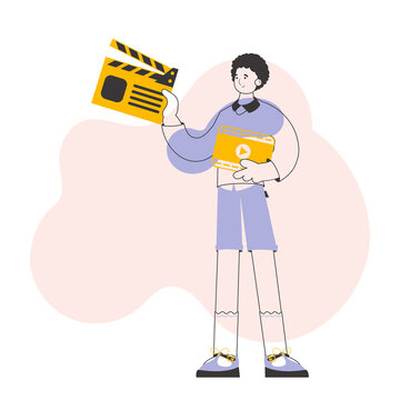 Blogger guy. The concept of social networking. Trendy style line art. 