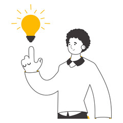Man and light bulb. Idea concept.    Lines modern style.
