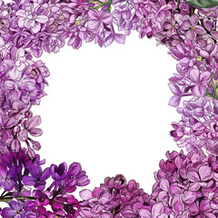 Watercolor lilac flowers and leaves.