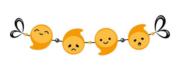 Halloween Garland with Kawaii Ghosts Cartoon Illustration