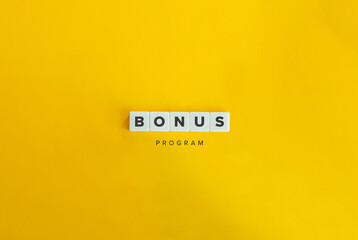 Bonus Program Banner. Letter Tiles on Yellow Background. Minimal Aesthetics.
