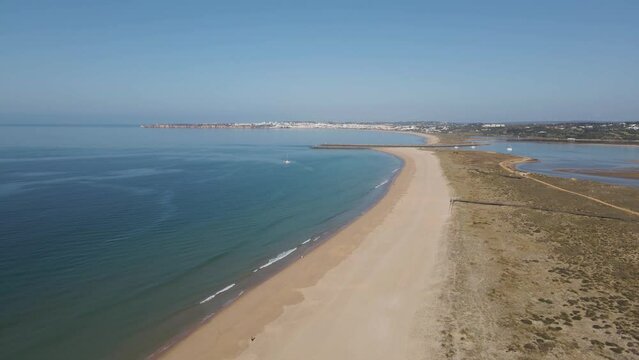 Aerial view of the lagoon at Ribeira de Odiaxere near Praia de Alvor, Alvor, Algarve region, Portugal.