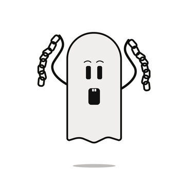Cute monsters, vector illustration. Cute scary ghost with chains. Kawai