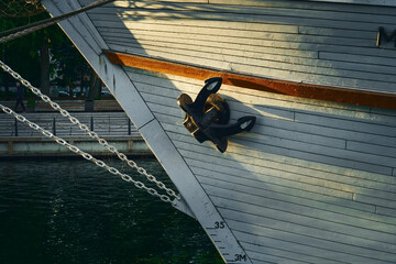 Sailboat anchor during golden hour