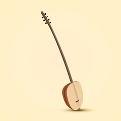 Stringed musical instrument widely used in Turkish music. Vector illustration.
