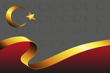 Turkey national flag. Turkish flag with golden crescent and star and golden ribbon. Vector background, business card, greeting, celebration ready template design.