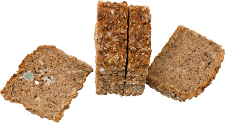Weißer Schimmel auf ein Vollkornbrot als Freisteller png auf Transparenten Hintergrund freigestellt 